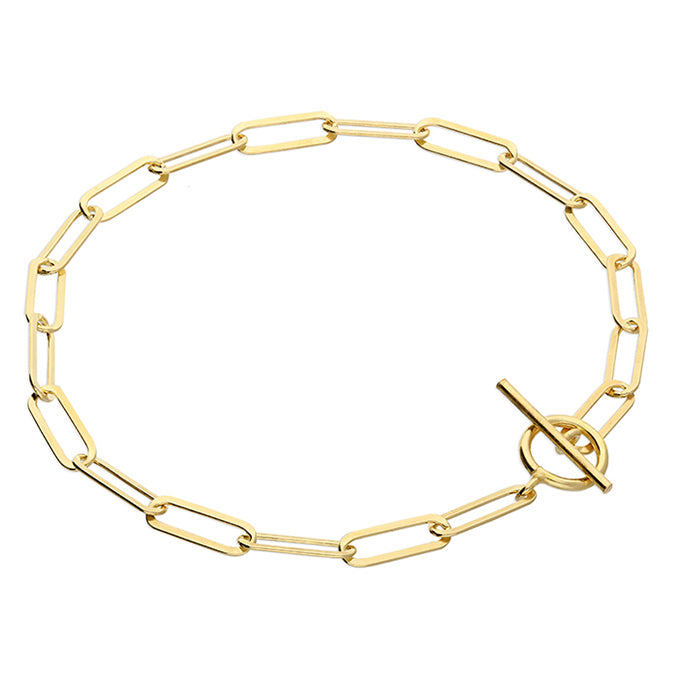 Goldplated flat oval T-bar bracelet