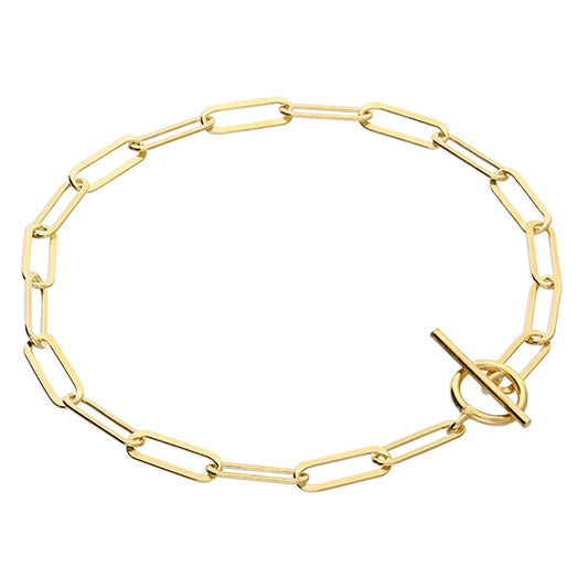 Goldplated flat oval T-bar bracelet