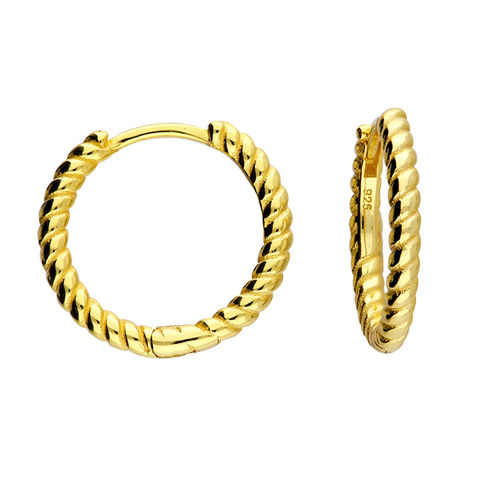 Gold Plated Soft Twist Hinged Hoop Earrings 15mm