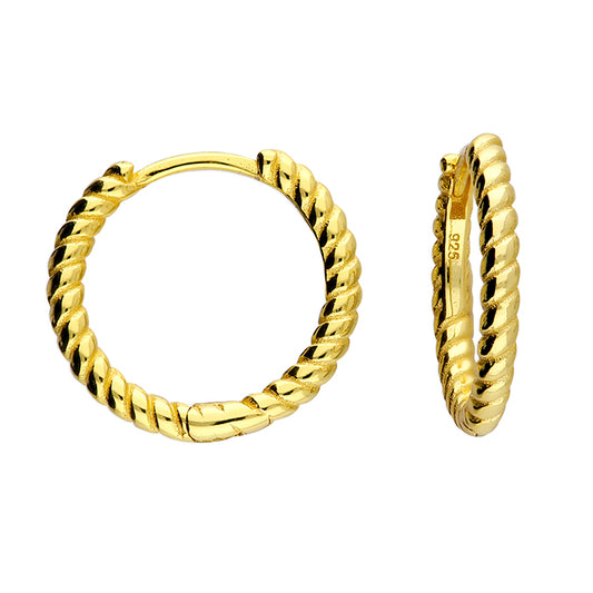 Gold Plated Soft Twist Hinged Hoop Earrings 15mm
