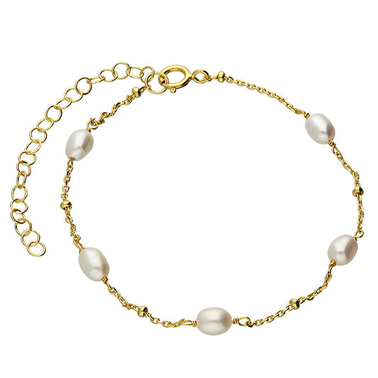 Sterling Silver Goldplated Pearl And Bead Bracelet