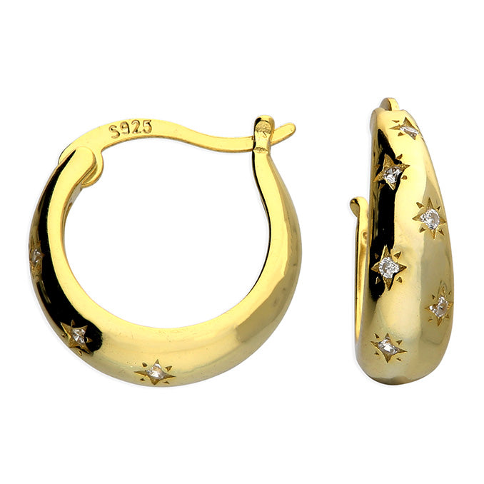 Gold Plated Cubic Zirconia Star Hoop Earrings