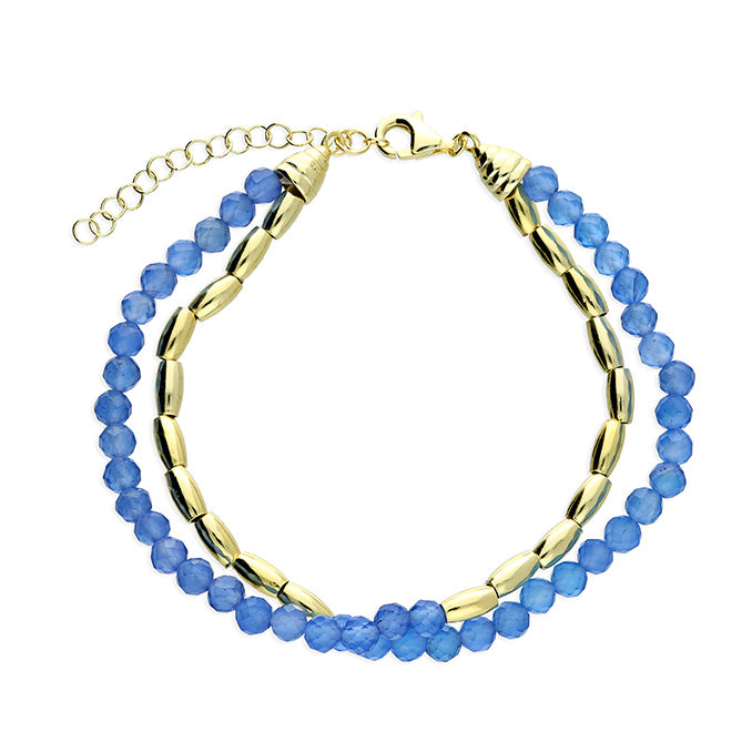 Silver gold plated blue bead bracelet