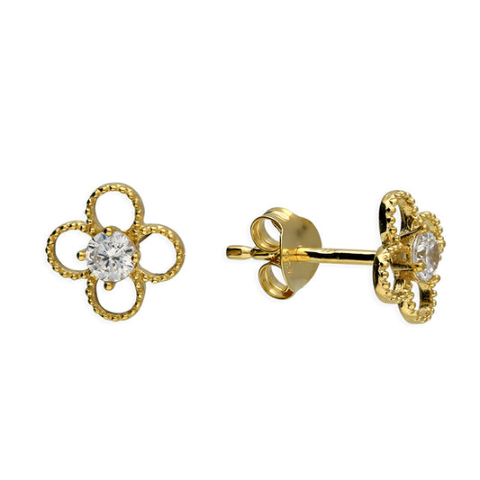 silver gp open clover cz studs