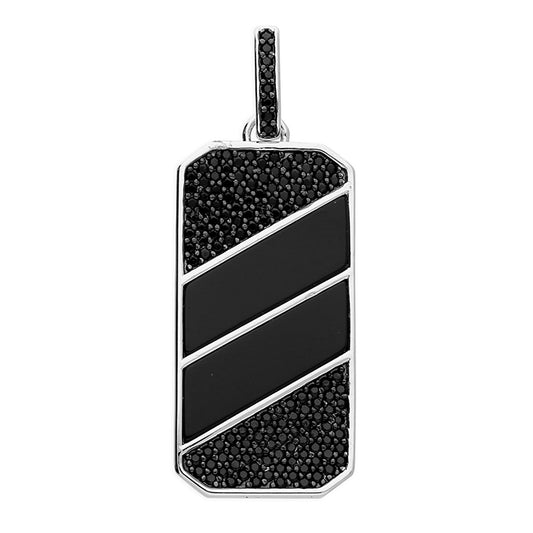 silver tag pendant with black cz