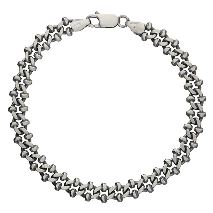 Sterling silver fancy curb oxidised bracelet 8.4"