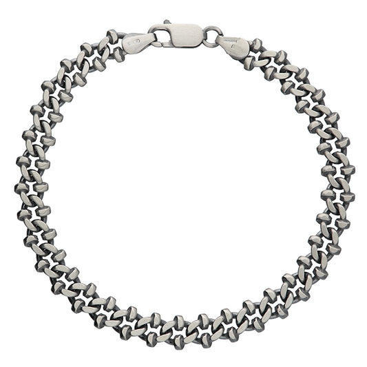 Sterling silver fancy curb oxidised bracelet 8.4"