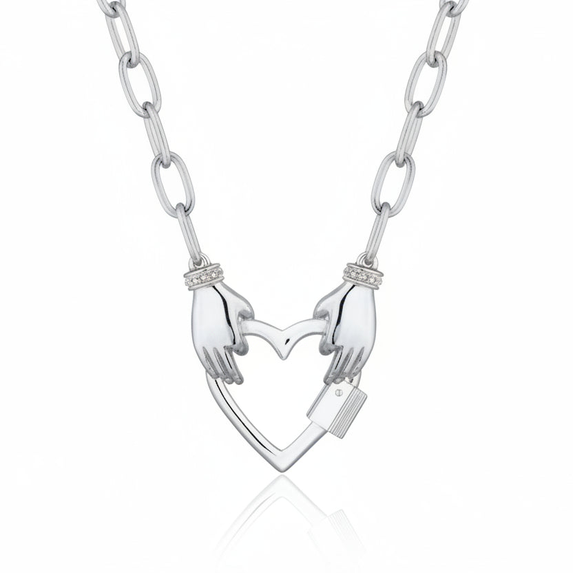 Silver Heart in My Hands Necklace