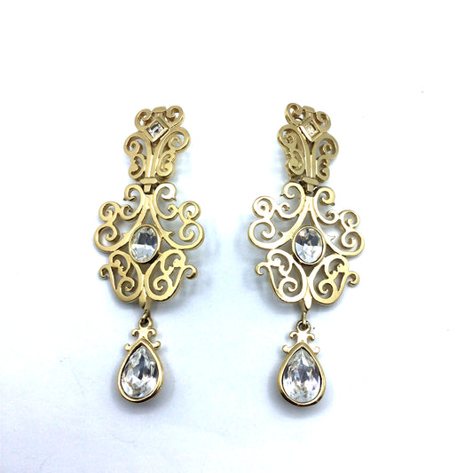 Vintage YSL Clip On Gold and Diamante Drop Earrings