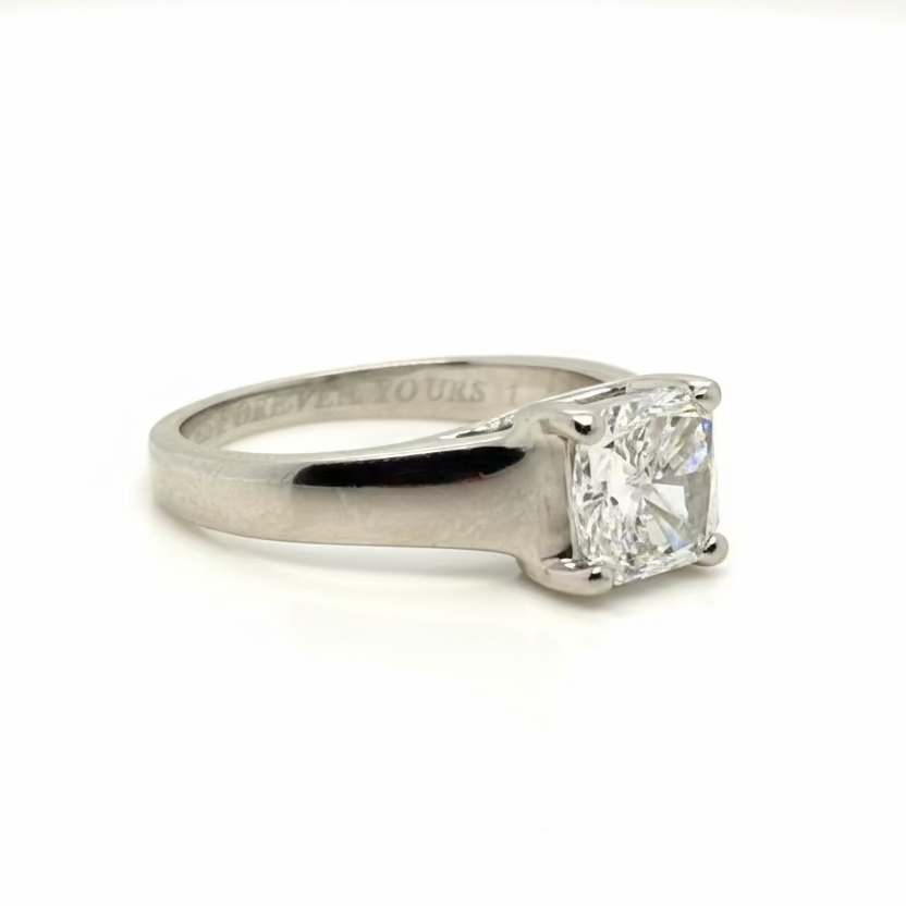 Square Radiant Cut Natural Diamond Solitaire Platinum Ring