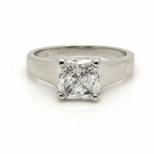 Square Radiant Cut Natural Diamond Solitaire Platinum Ring