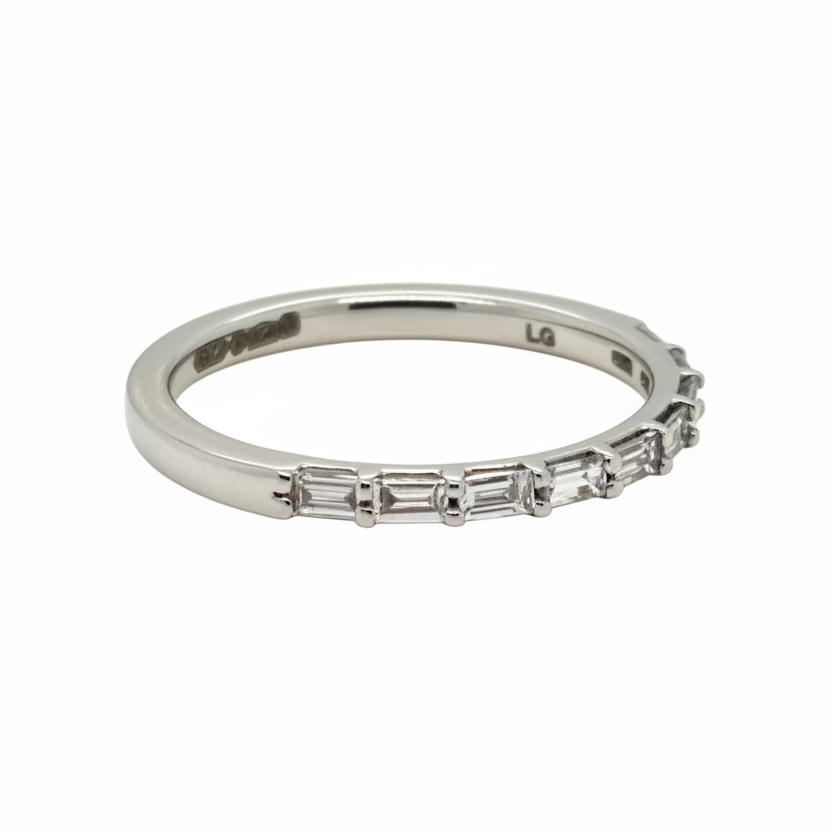 Baguette Cut Half Eternity, Platinum Claw Set Ring