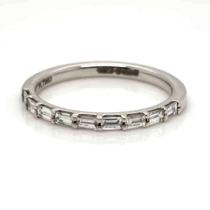 Baguette Cut Half Eternity, Platinum Claw Set Ring
