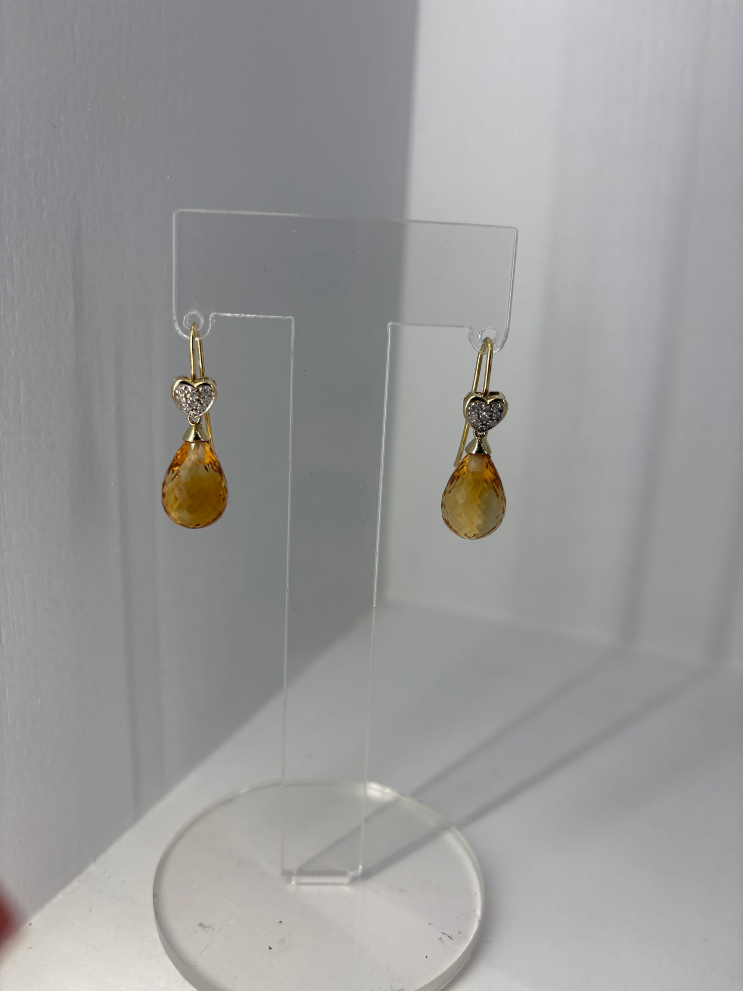 Natural Diamond and Citrine Drop Earrings 14ct Yellow Gold