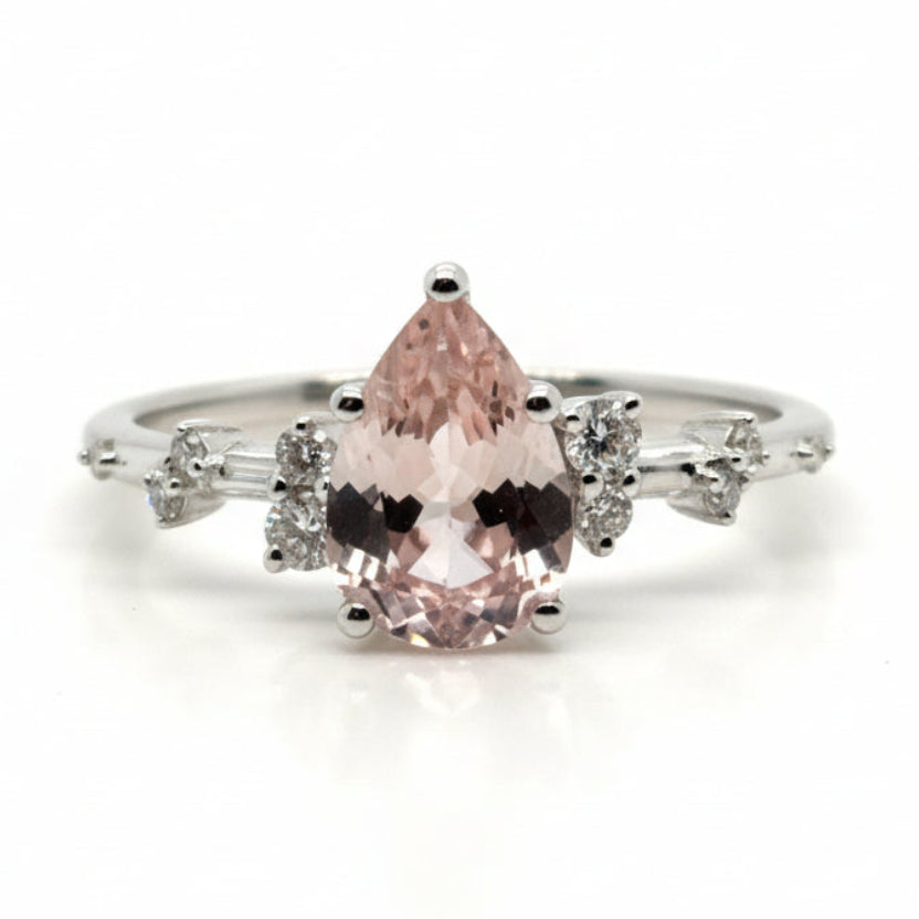Monroe's "Flowing Nature" Pear Cut Morganite & Diamond Engagement Ring