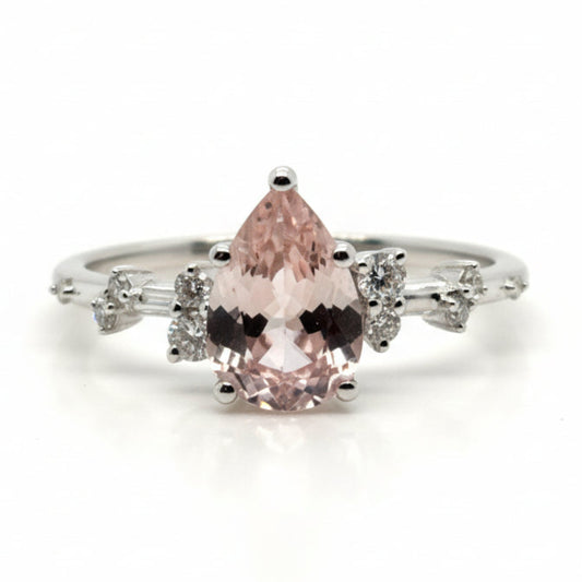 Monroe's "Flowing Nature" Pear Cut Morganite & Diamond Engagement Ring