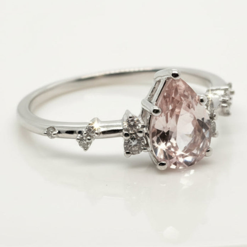 Monroe's "Flowing Nature" Pear Cut Morganite & Diamond Engagement Ring