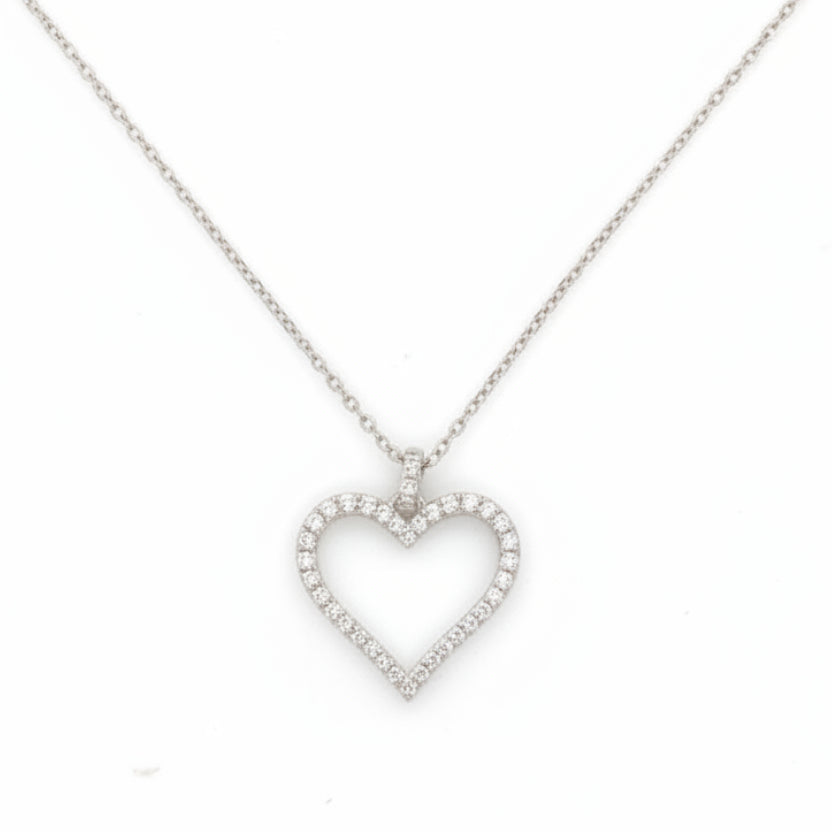 9ct Setting White Gold Diamond Heart Drop Necklace