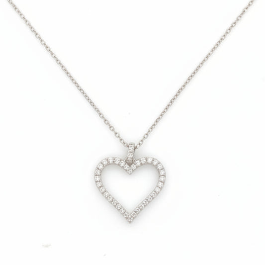 9ct Setting White Gold Diamond Heart Drop Necklace