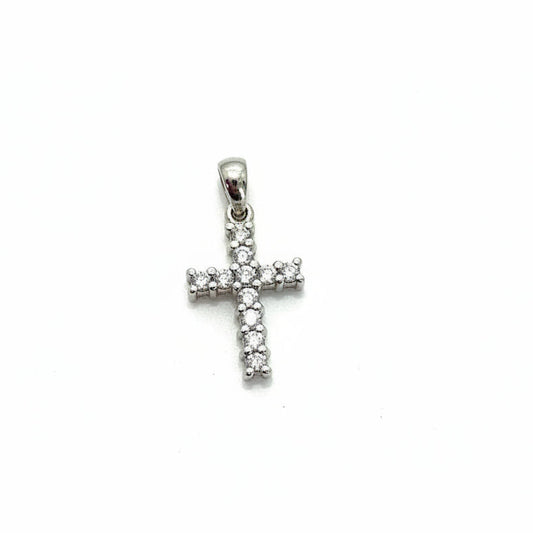 Round Brilliant Cut Diamond Cross Pendant in 18ct White Gold 0.40cts