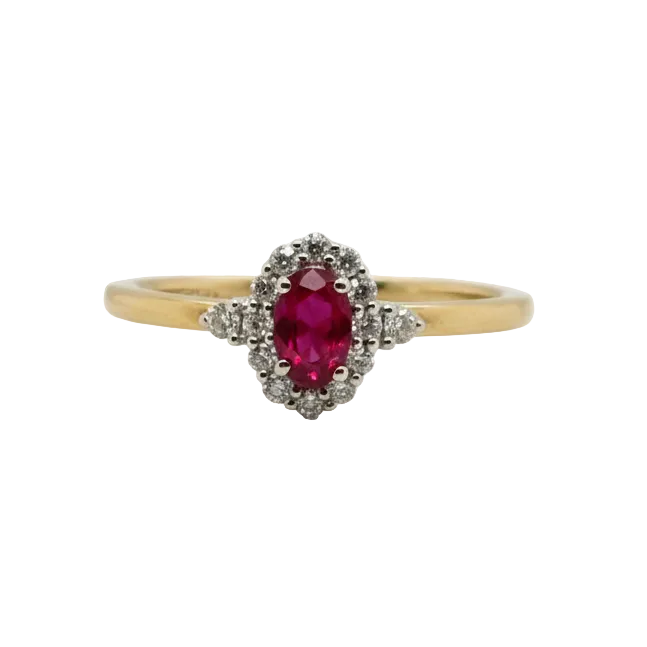 Oval Ruby and Diamond Halo, 18ct Gold Ring