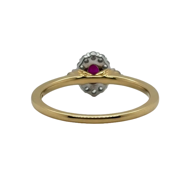 Oval Ruby and Diamond Halo, 18ct Gold Ring