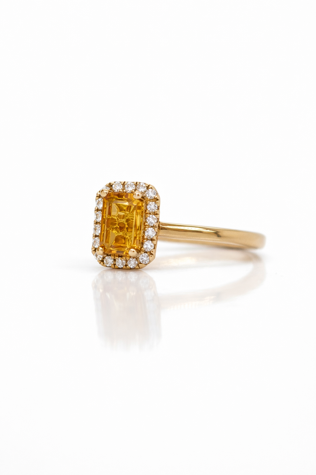 Citrine and Diamond Halo, 9ct Yellow Gold Ring
