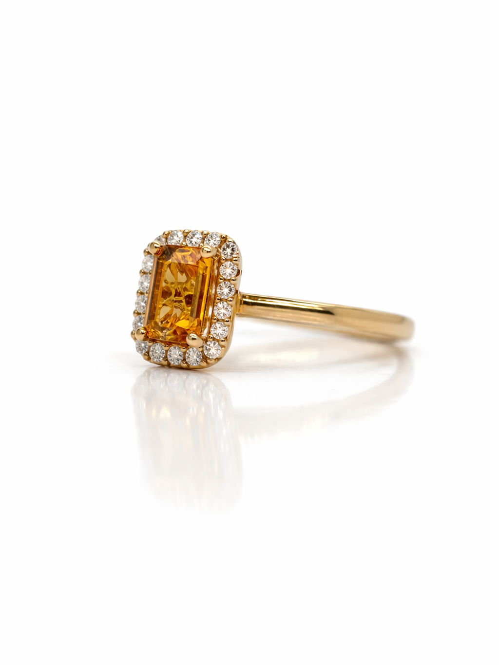 Citrine and Diamond Halo, 9ct Yellow Gold Ring