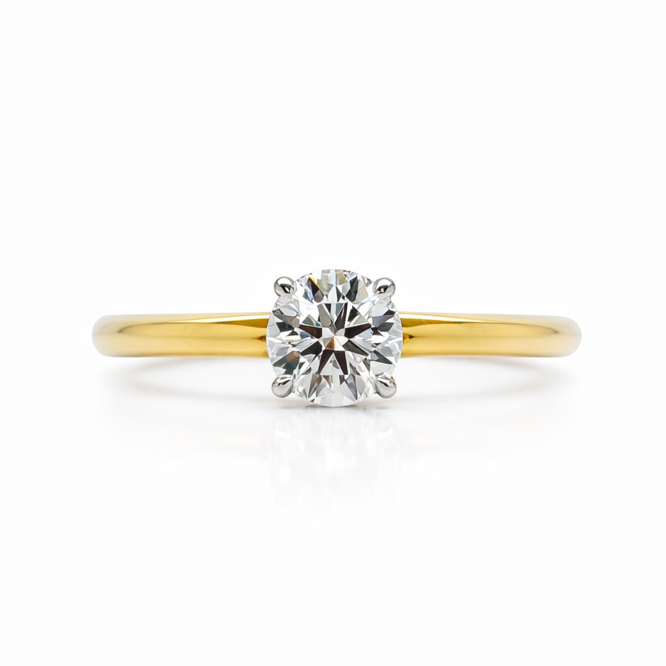 1ct Round Brilliant Cut Diamond Solitaire Hidden Halo Engagement Ring in 18ct Yellow Gold