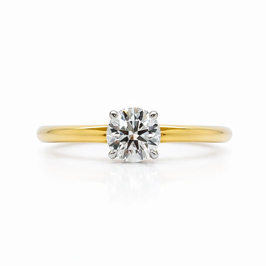 1ct Round Brilliant Cut Diamond Solitaire Hidden Halo Engagement Ring in 18ct Yellow Gold