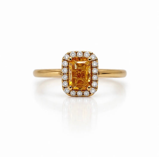 Citrine and Diamond Halo, 9ct Yellow Gold Ring