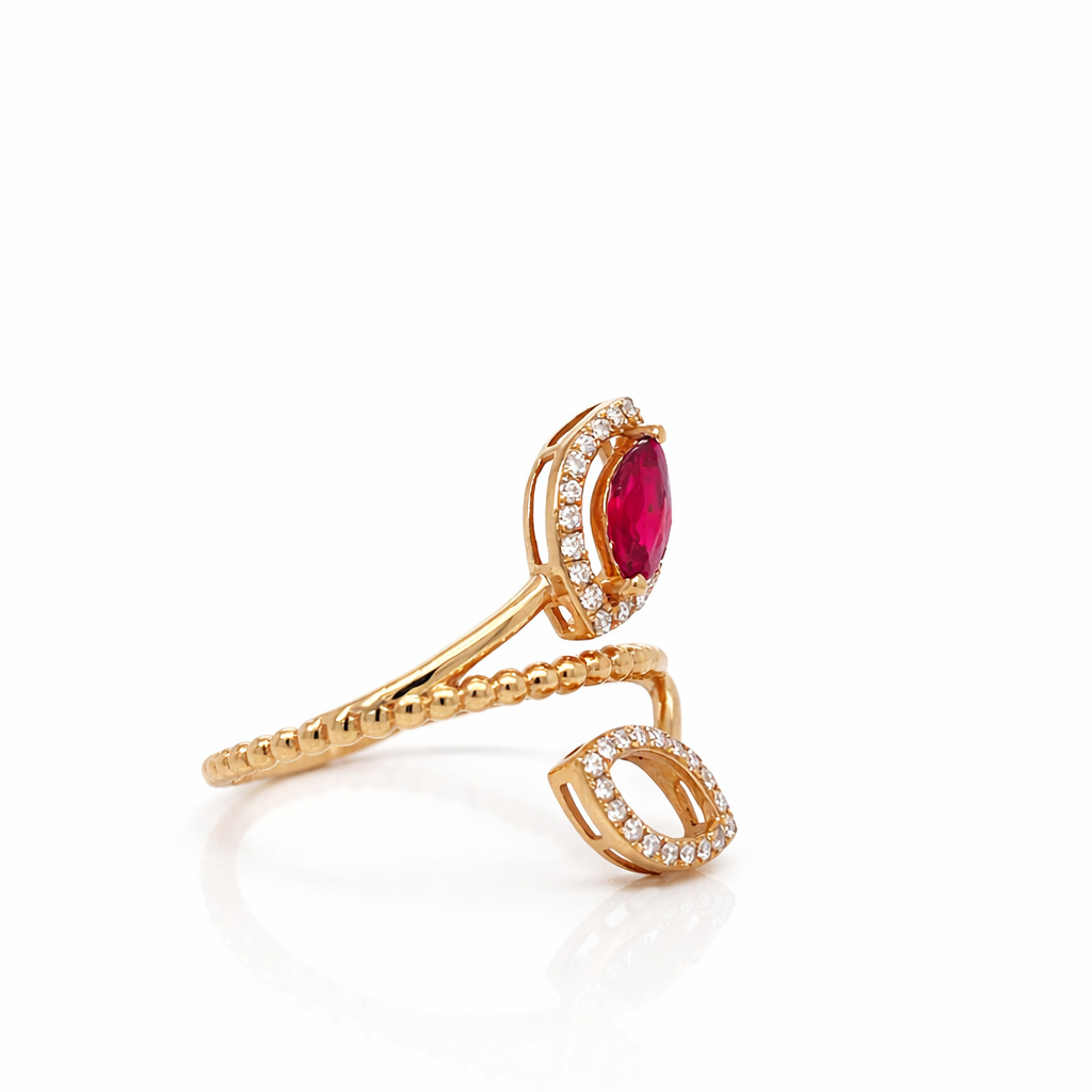 18ct Rose Gold Ruby and Diamond Leaf Motif Ring