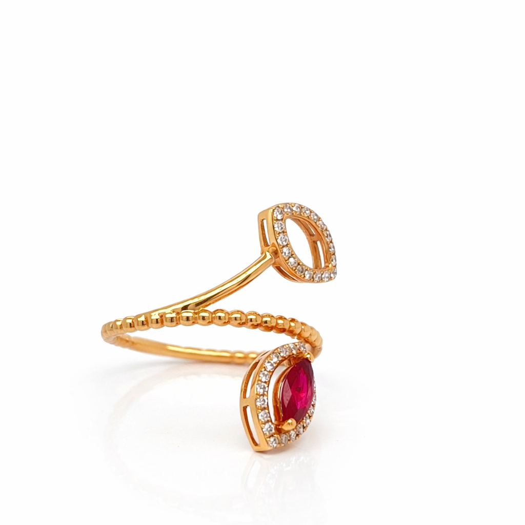 18ct Rose Gold Ruby and Diamond Leaf Motif Ring