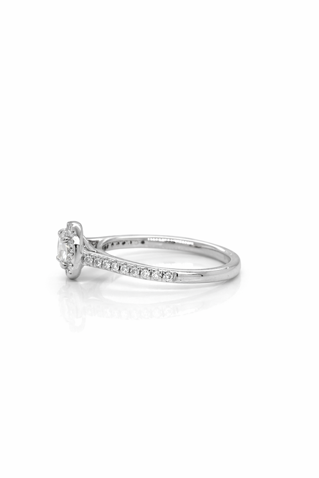 Round Brilliant Cut Diamond Fine Halo Ring in Platinum