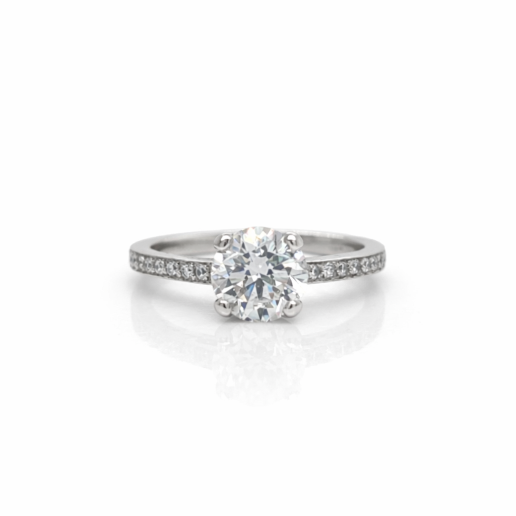 BOODLES Platinum Solitaire Pave Set Diamond Ring