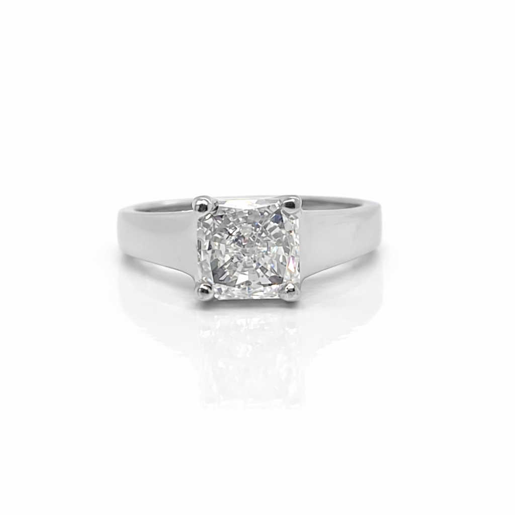 Square Radiant Cut Natural Diamond Solitaire Platinum Ring
