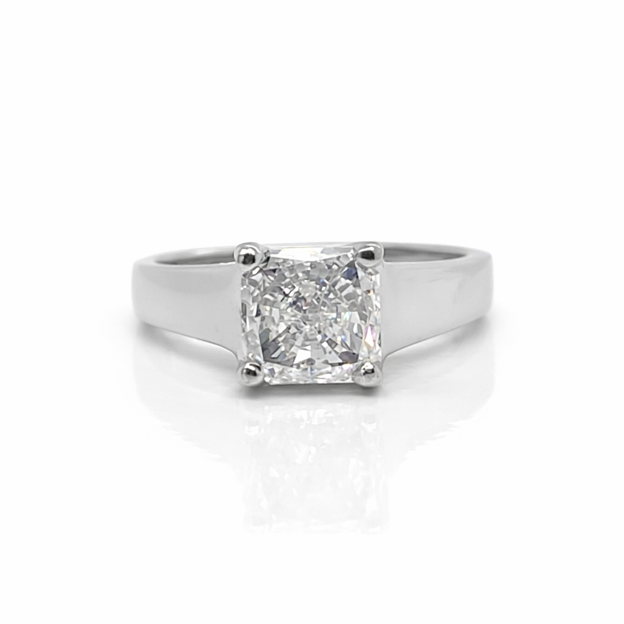 Square Radiant Cut Natural Diamond Solitaire Platinum Ring