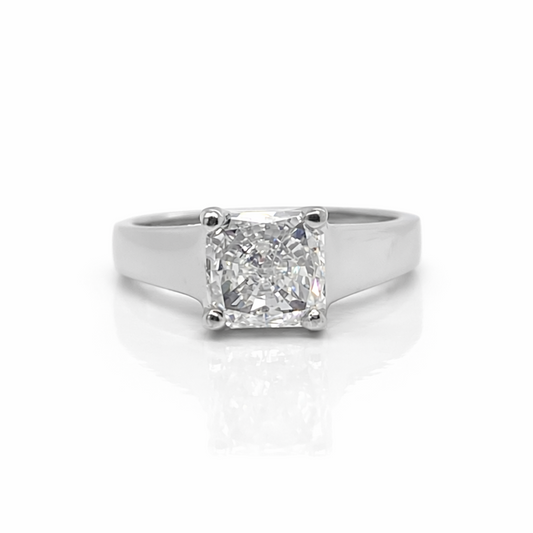 Square Radiant Cut Natural Diamond Solitaire Platinum Ring