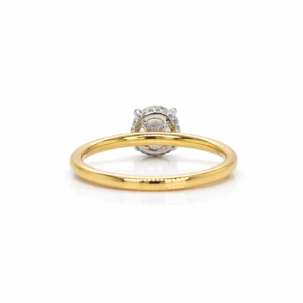 1ct Round Brilliant Cut Diamond Solitaire Hidden Halo Engagement Ring in 18ct Yellow Gold