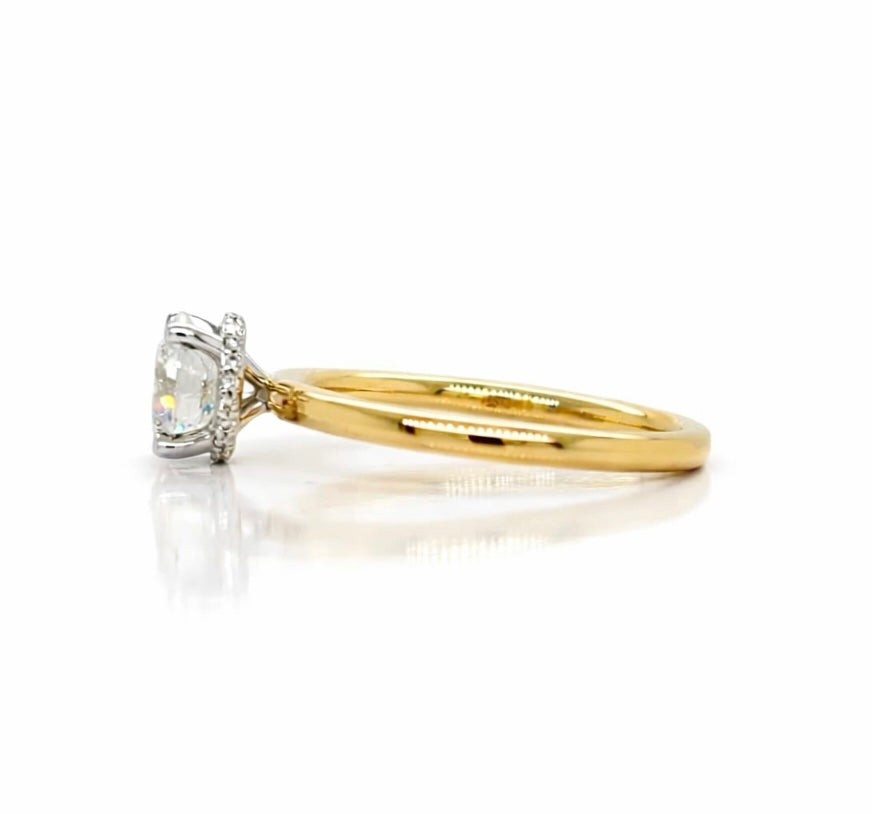 1ct Round Brilliant Cut Diamond Solitaire Hidden Halo Engagement Ring in 18ct Yellow Gold