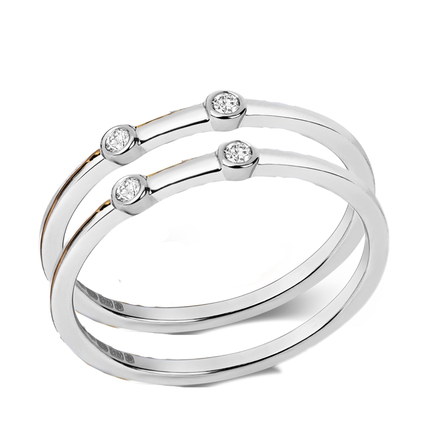 White Gold, Diamond Bezel Set Rings Set of 2 Rings