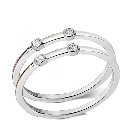 White Gold, Diamond Bezel Set Rings Set of 2 Rings