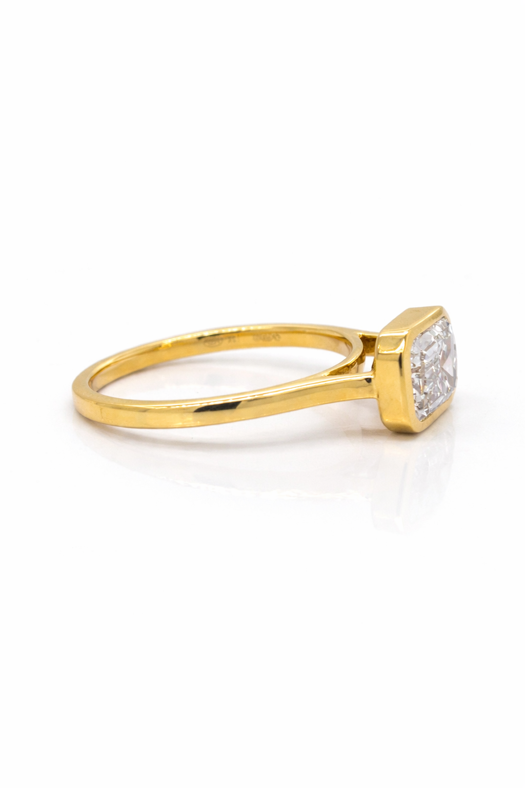 Emerald Cut Diamond, Bezel Set Ring in 18ct Yellow Gold