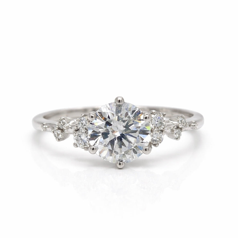 'Flowing Nature' Round Brilliant Cut Diamond White Gold Engagement Ring