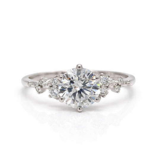 'Flowing Nature' Round Brilliant Cut Diamond White Gold Engagement Ring