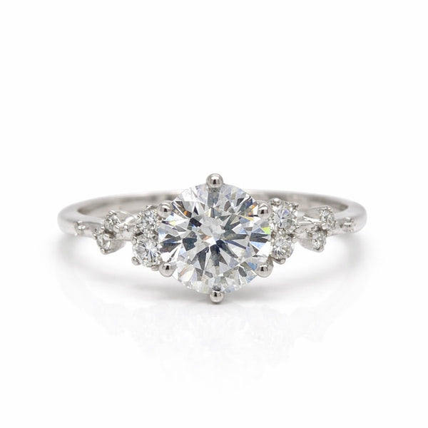 'Flowing Nature' Round Brilliant Cut Diamond White Gold Engagement Ring