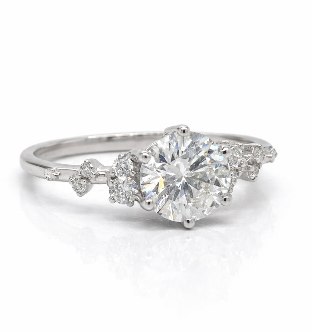 'Flowing Nature' Round Brilliant Cut Diamond White Gold Engagement Ring