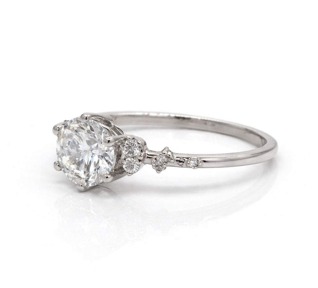 'Flowing Nature' Round Brilliant Cut Diamond White Gold Engagement Ring