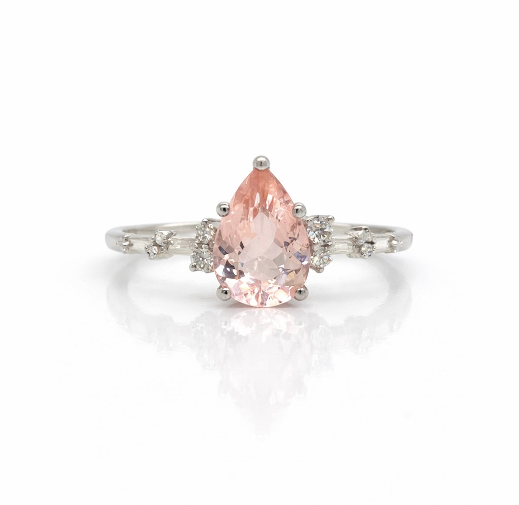 Monroe's "Flowing Nature" Pear Cut Morganite & Diamond Engagement Ring
