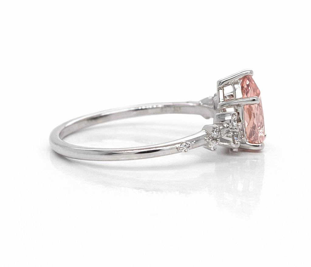Monroe's "Flowing Nature" Pear Cut Morganite & Diamond Engagement Ring